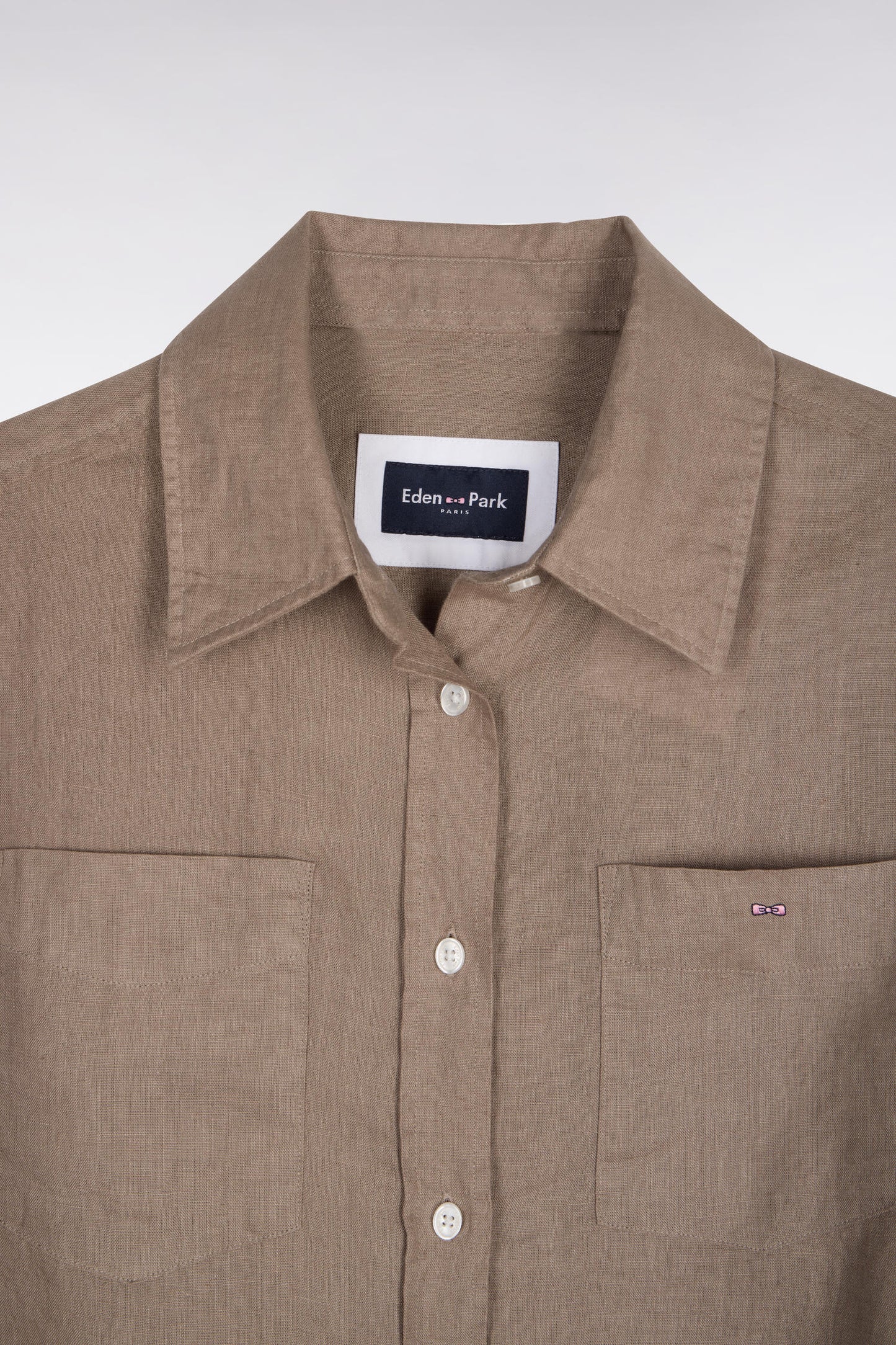 Beige linen shirt with patch pockets