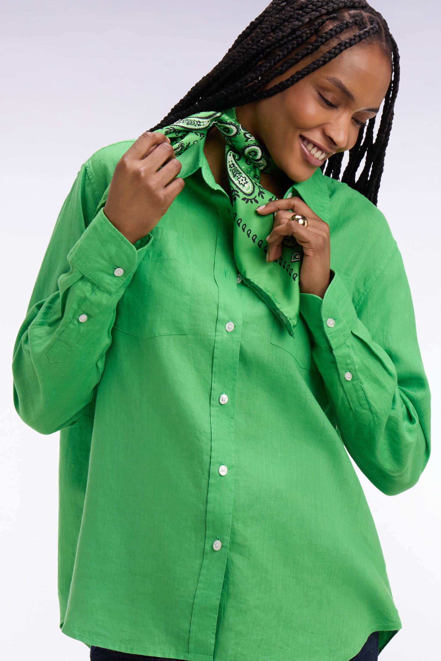 Green linen shirt with patch pockets