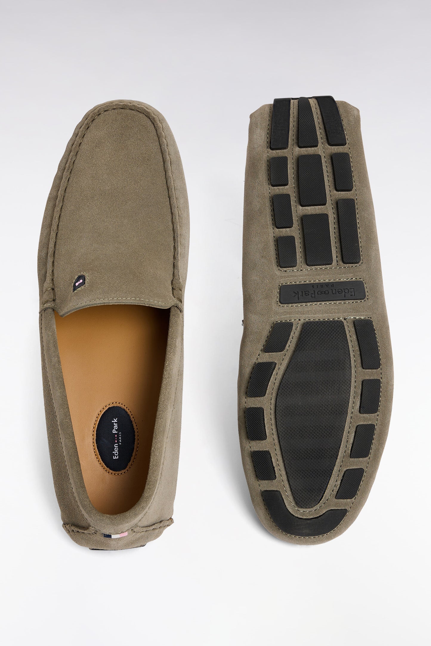 Khaki suede leather loafers