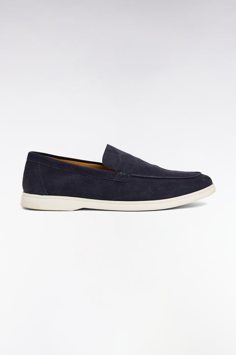 Navy suede split leather moccasins - Image 1