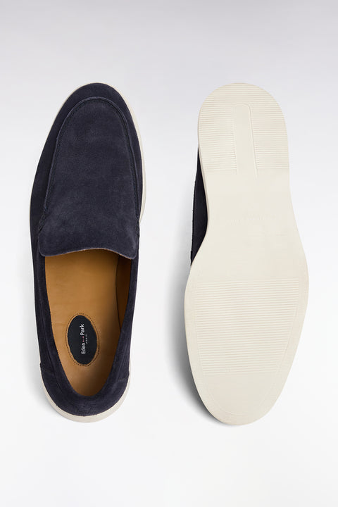 Navy suede split leather moccasins - Image 2