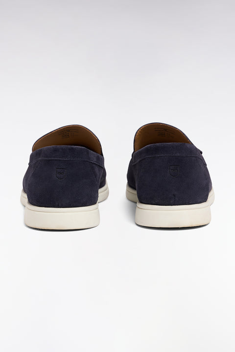Navy suede split leather moccasins - Image 3