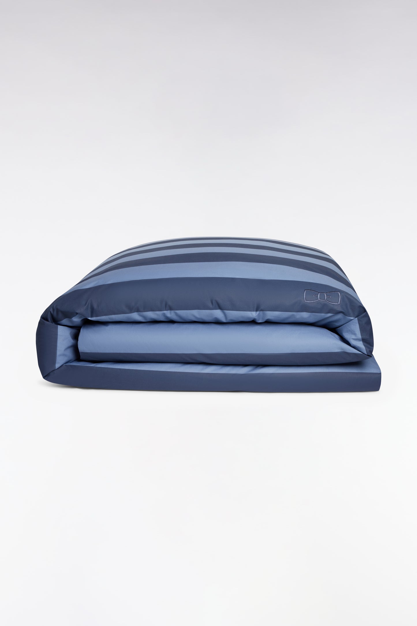 Navy gradient striped cotton percale duvet cover