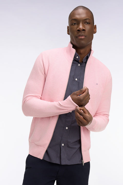 Cardigan zippé en coton rose - Image 1