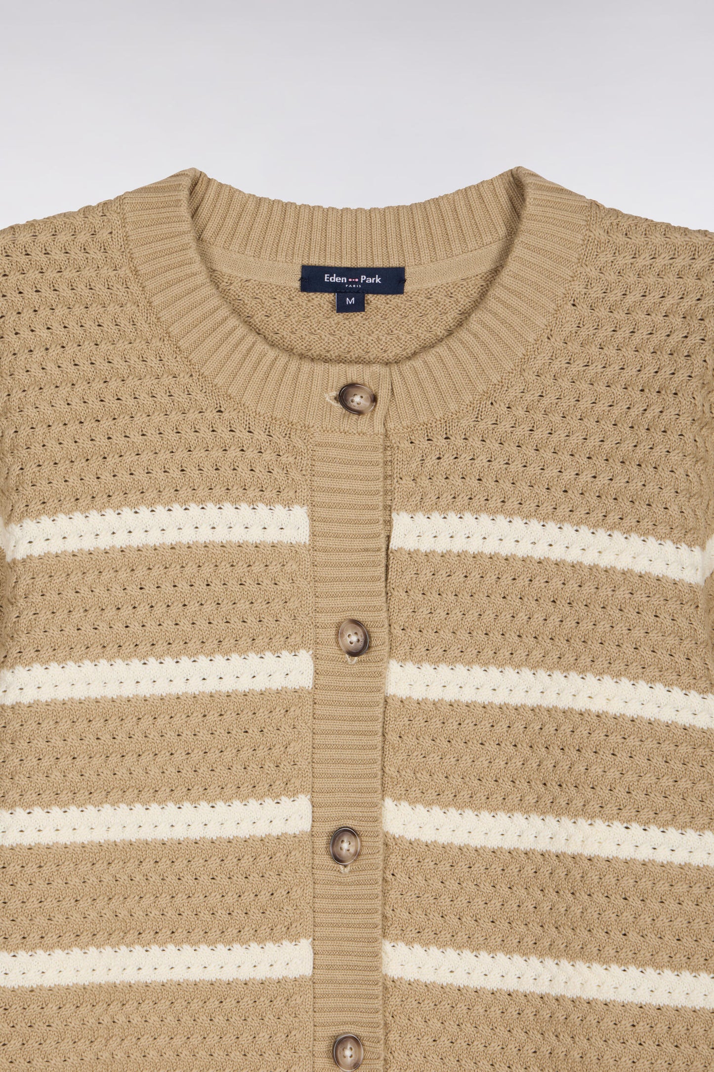 Cardigan marinière en maille tressée beige