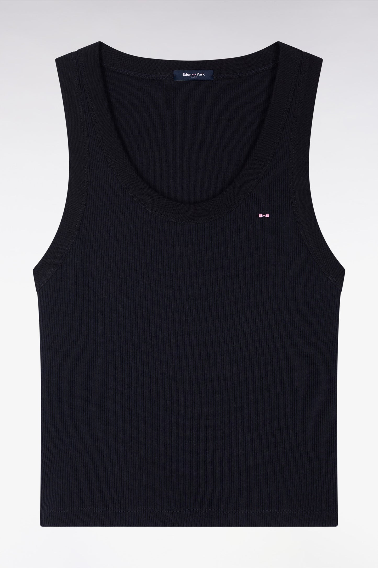Ribbed tank top in navy stretch cotton and modal