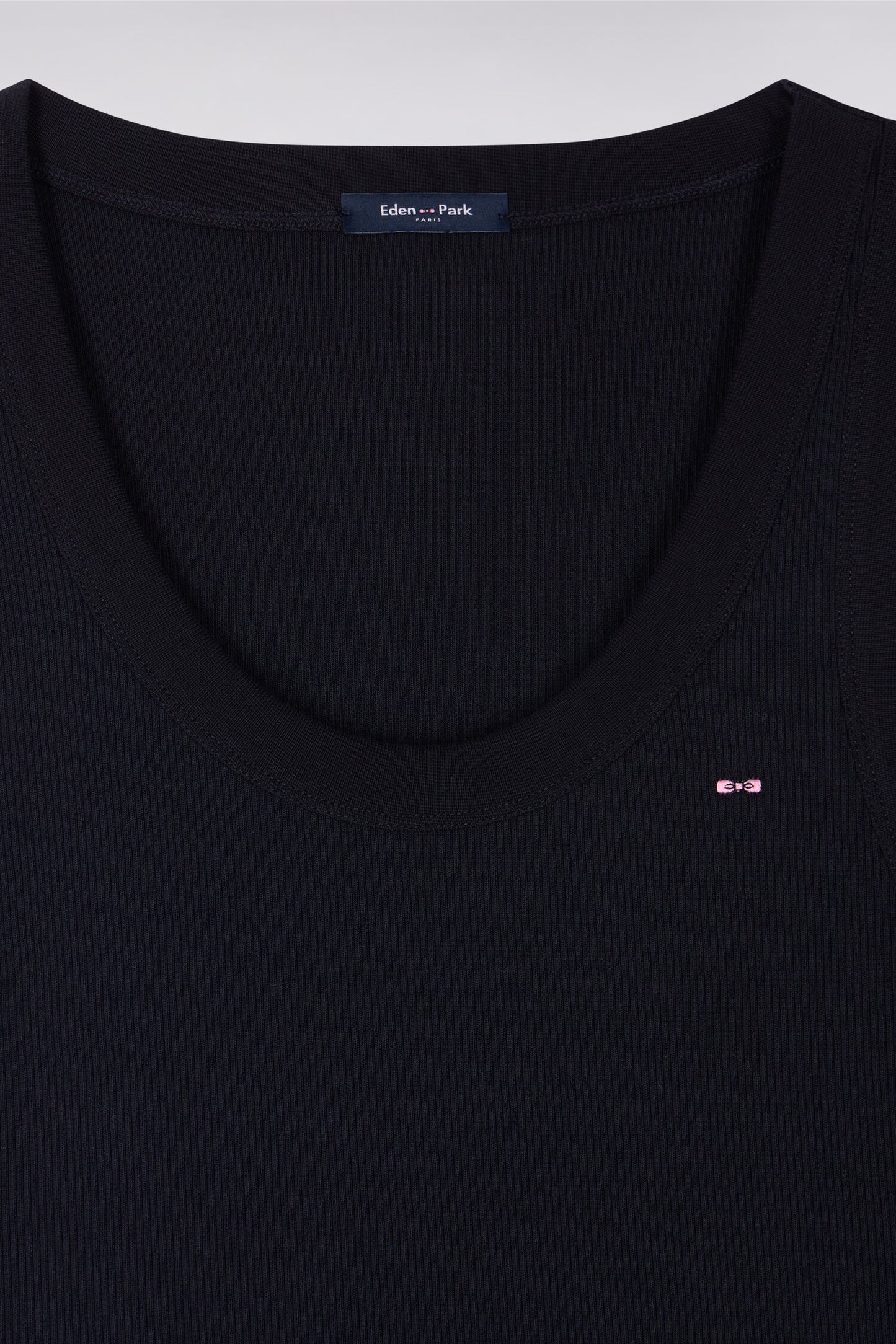 Ribbed tank top in navy stretch cotton and modal