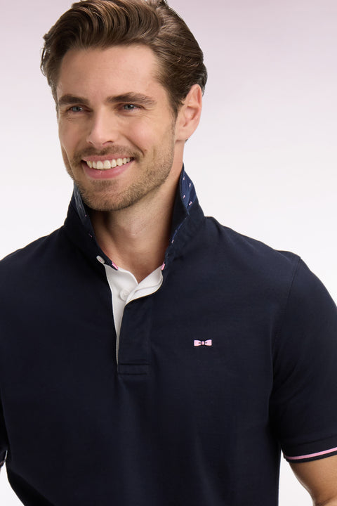 Maillot à manches courtes en coton marine broderie dos coupe regular - Image 1