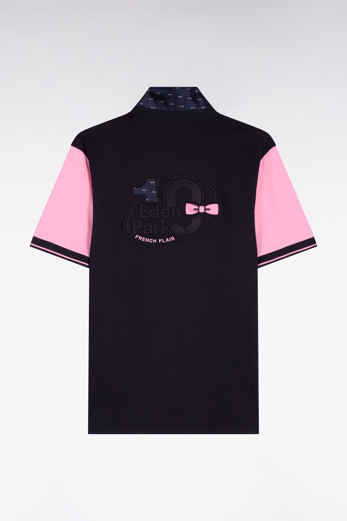 Maillot à manches courtes en coton rose et marine coupe regular broderie dos