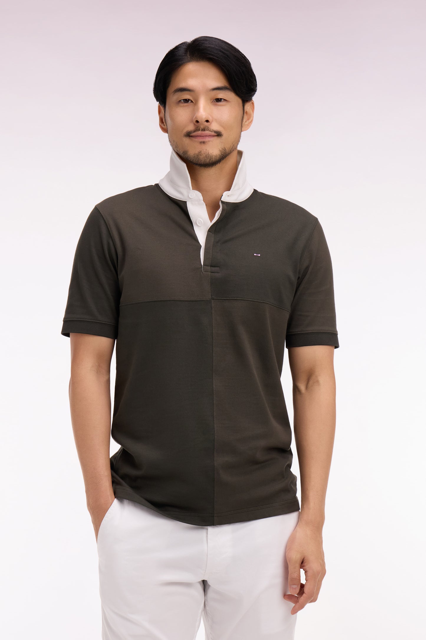 Maillot à manches courtes en coton à cadrans kaki coupe regular