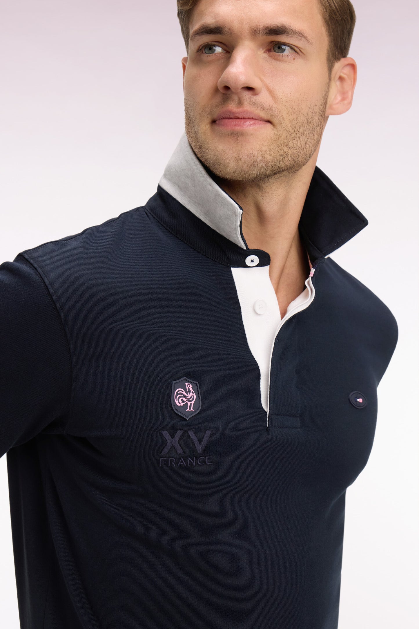XV de France short-sleeved jersey in embroidered navy cotton Regular fit