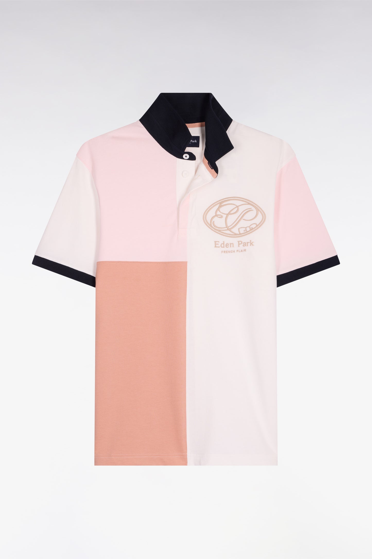Pink short-sleeved jersey with graphic cutouts and regular-fit embroidery