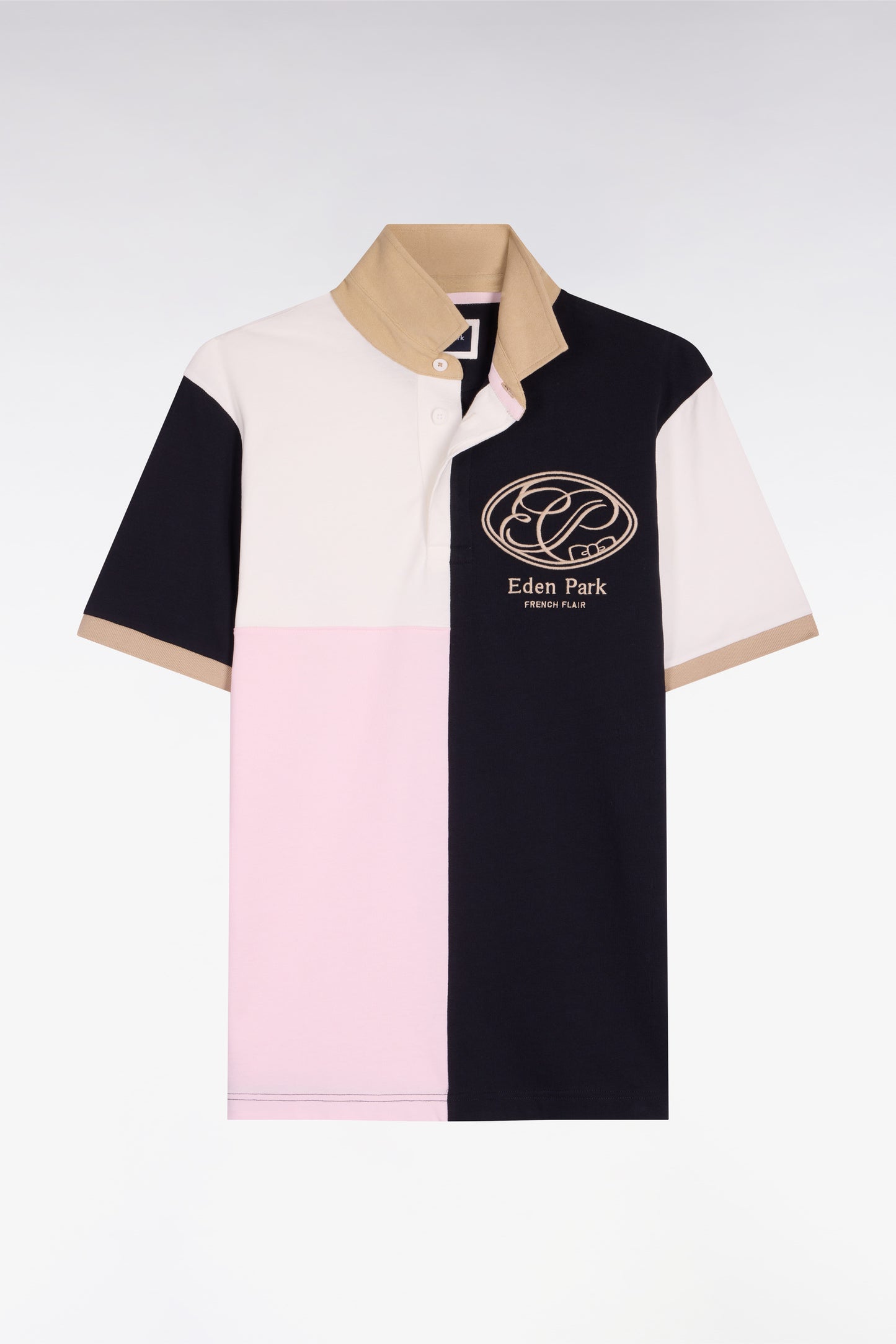 Navy short-sleeved jersey with graphic cutouts and regular-fit embroidery