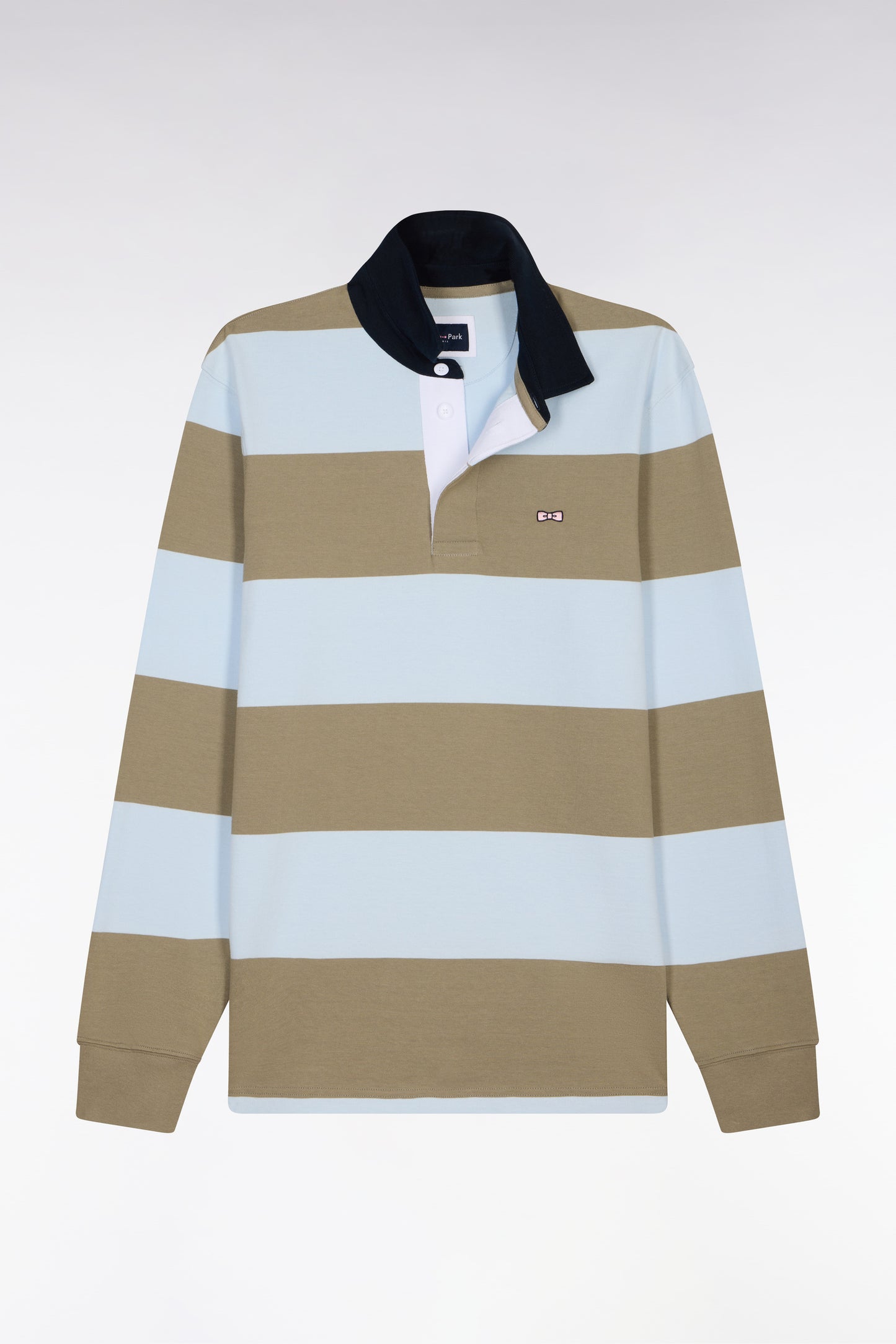 Maillot à manches longues en coton à rayures rugby ciel et kaki