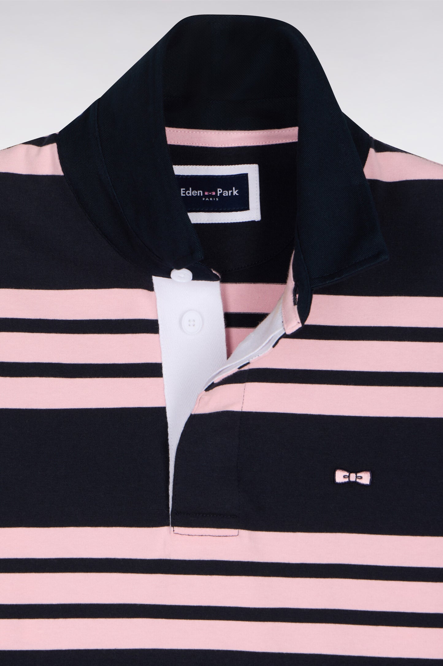 Maillot à manches longues en coton rayé marine et rose