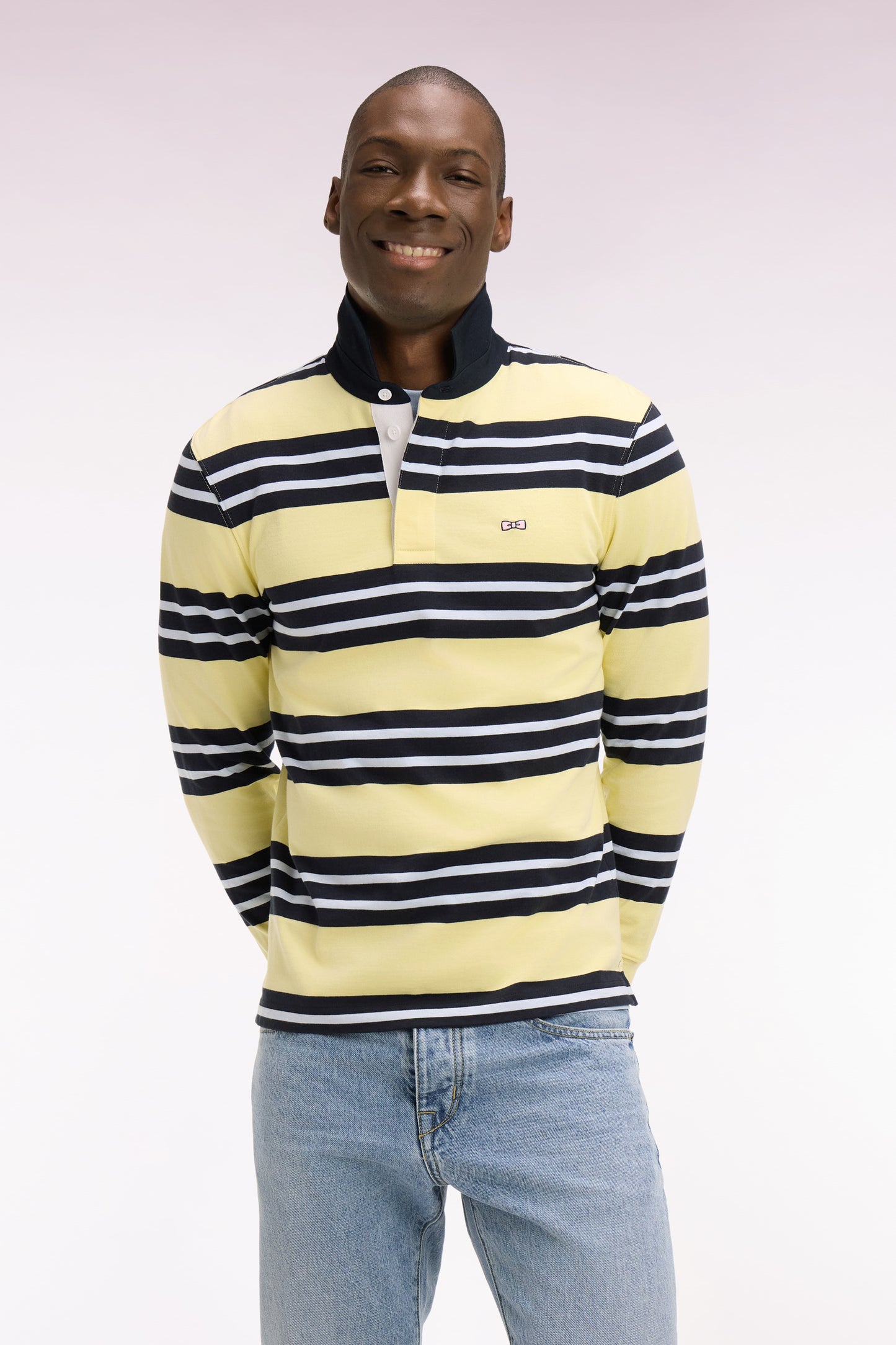 Light Yellow Striped Cotton Long Sleeve Jersey