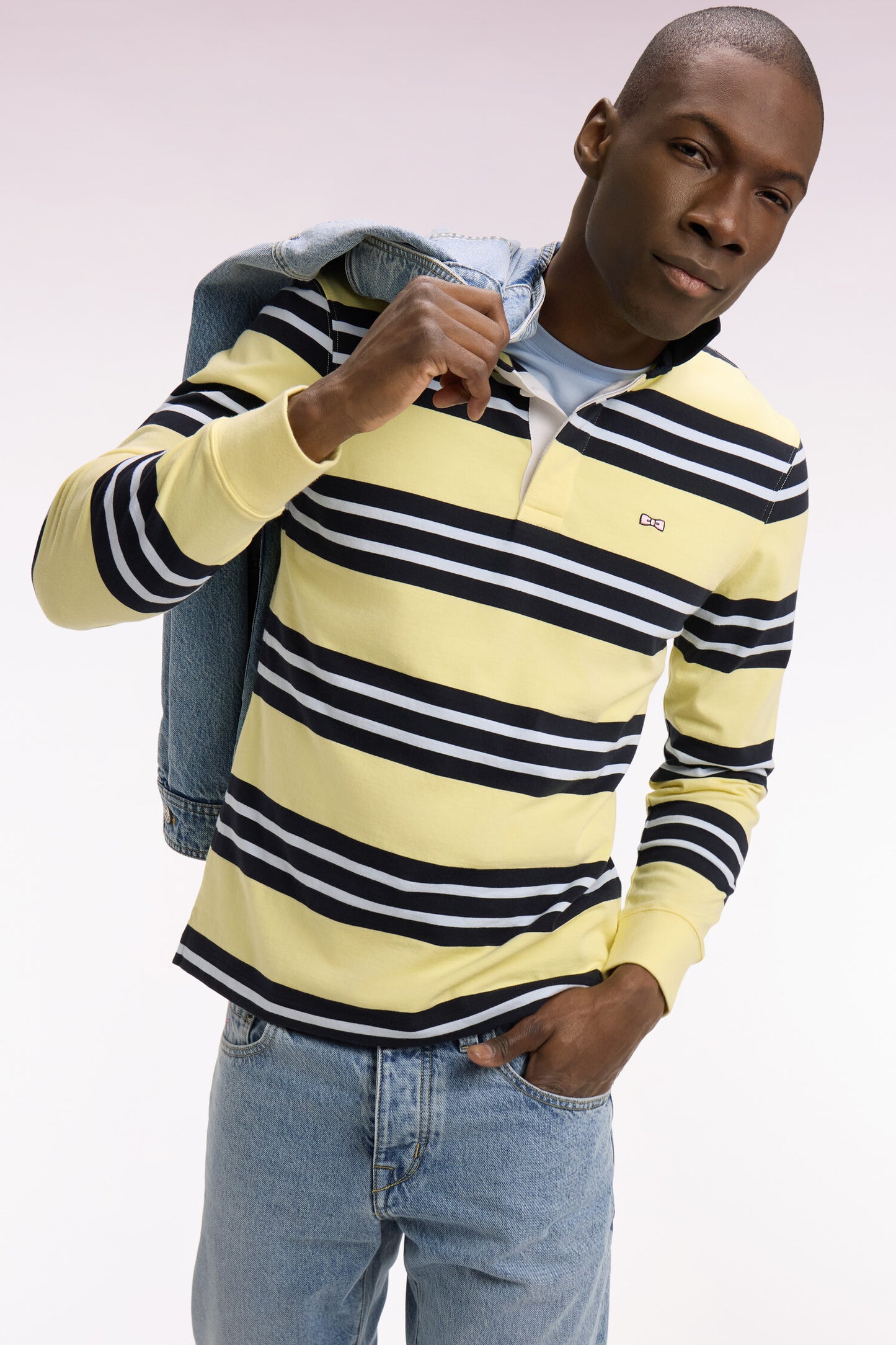 Light Yellow Striped Cotton Long Sleeve Jersey