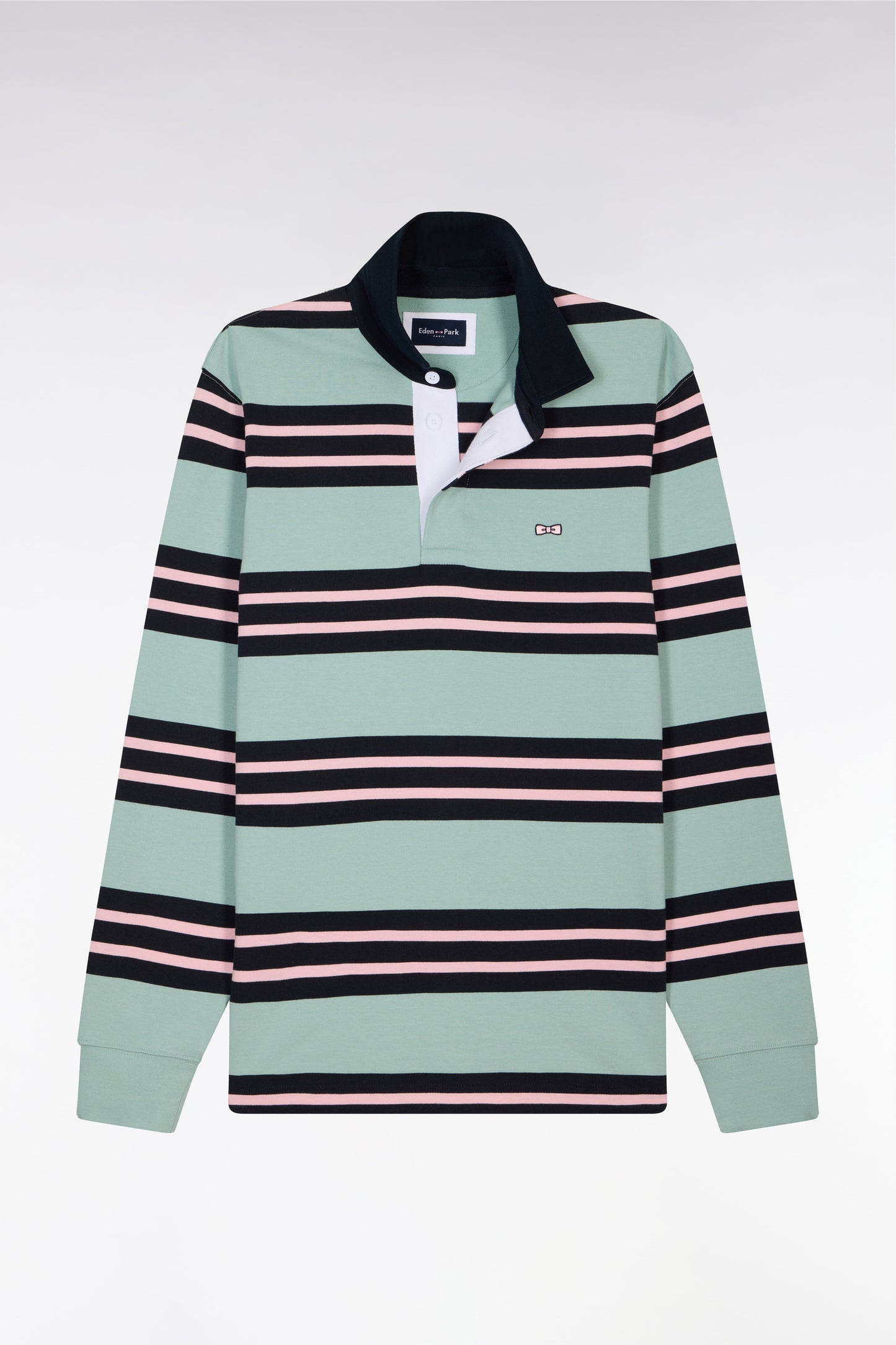 Long-sleeved jersey in aqua green striped cotton