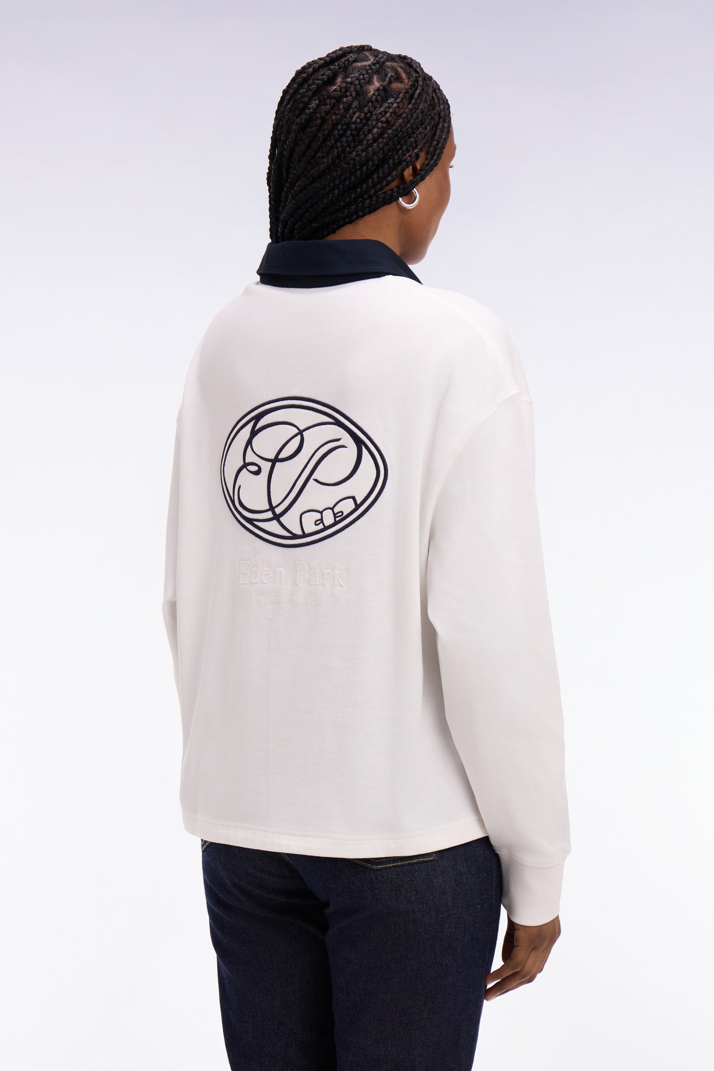 Maillot à manches longues en coton écru brodé coupe Oversized