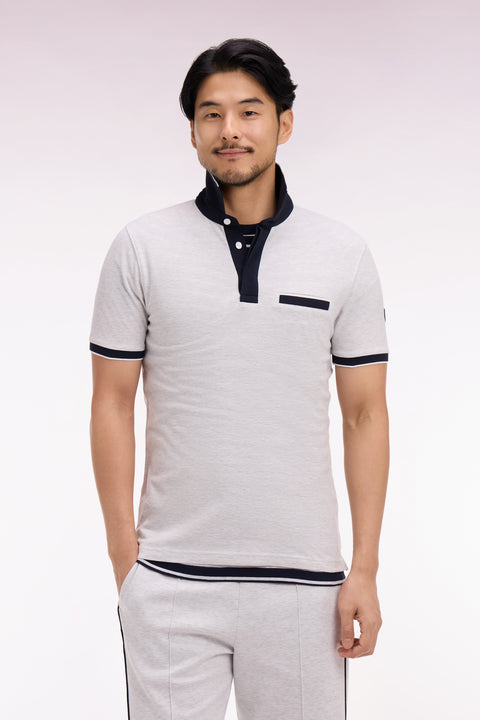 Polo manches courtes en piqué coton stretch gris clair coupe slim - Image 3