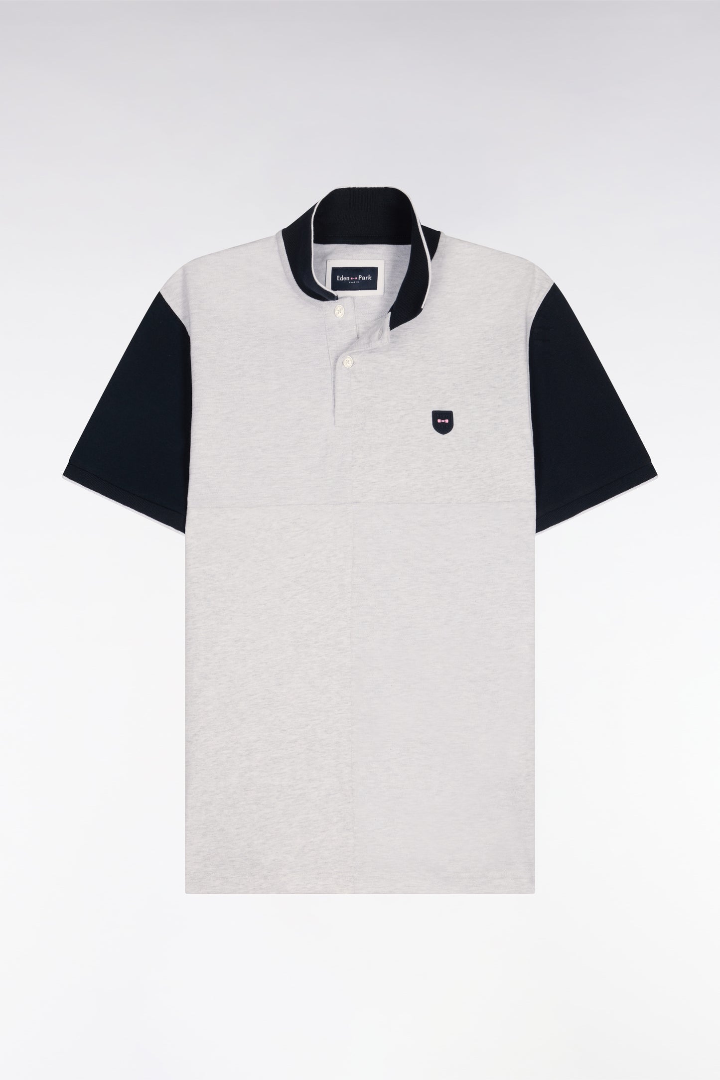 Polo manches courtes bicolore en coton gris clair à découpes coupe regular