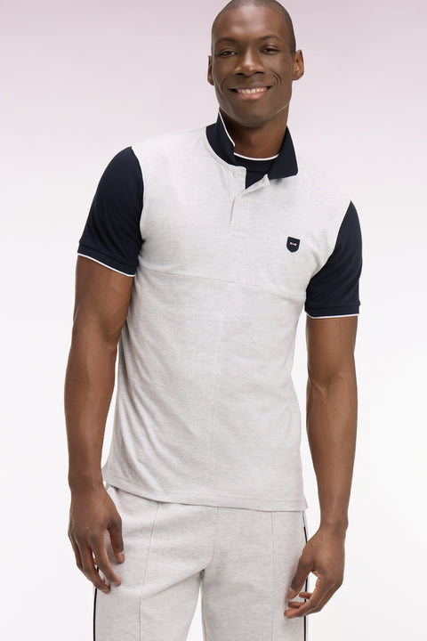 Polo manches courtes bicolore en coton gris clair à découpes coupe regular - Image 1