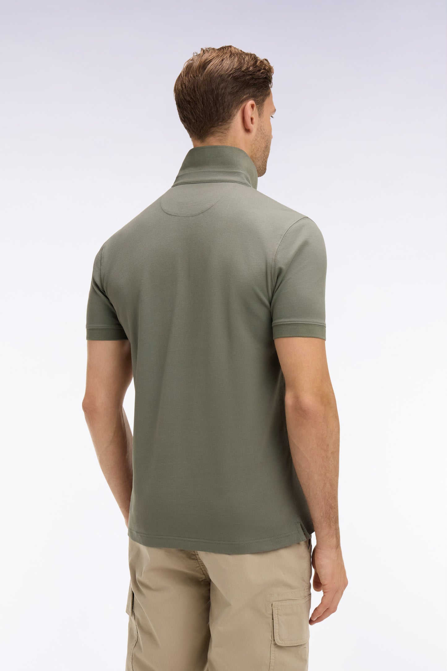 Polo à manches courtes en coton kaki coupe slim