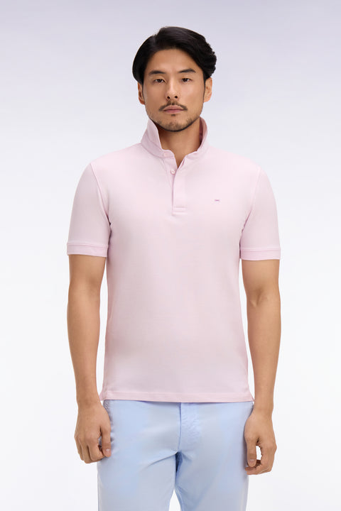 Polo à manches courtes en coton rose coupe slim - Image 3