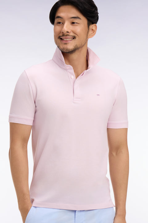 Polo à manches courtes en coton rose coupe slim - Image 1