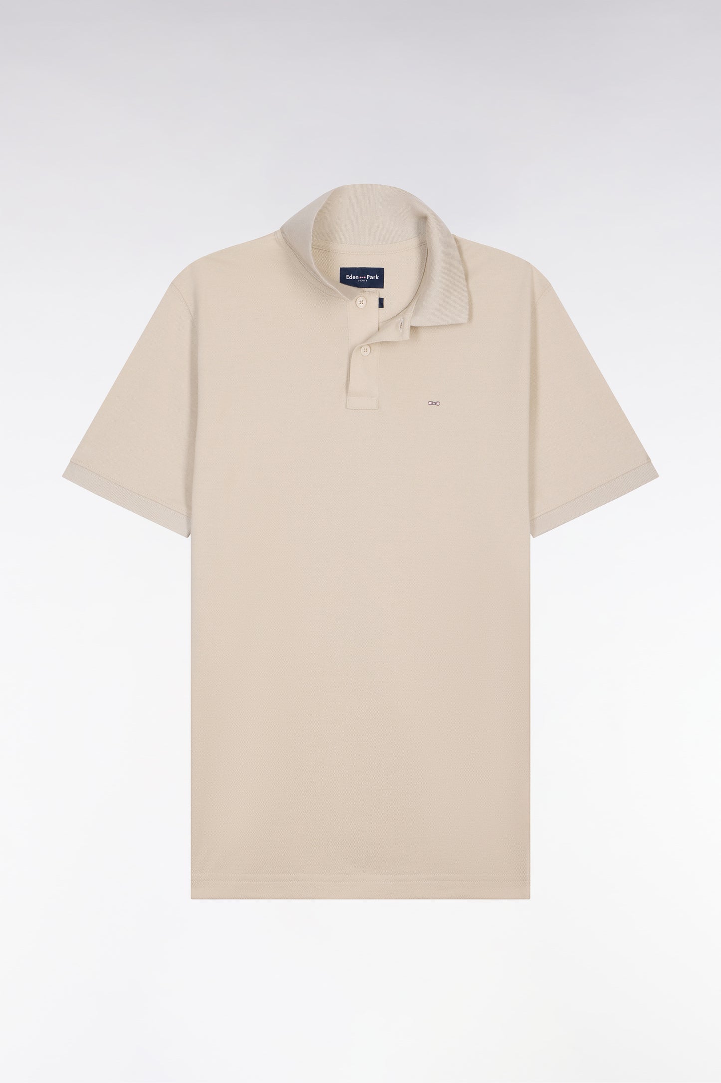Short-sleeved regular-fit beige cotton polo shirt