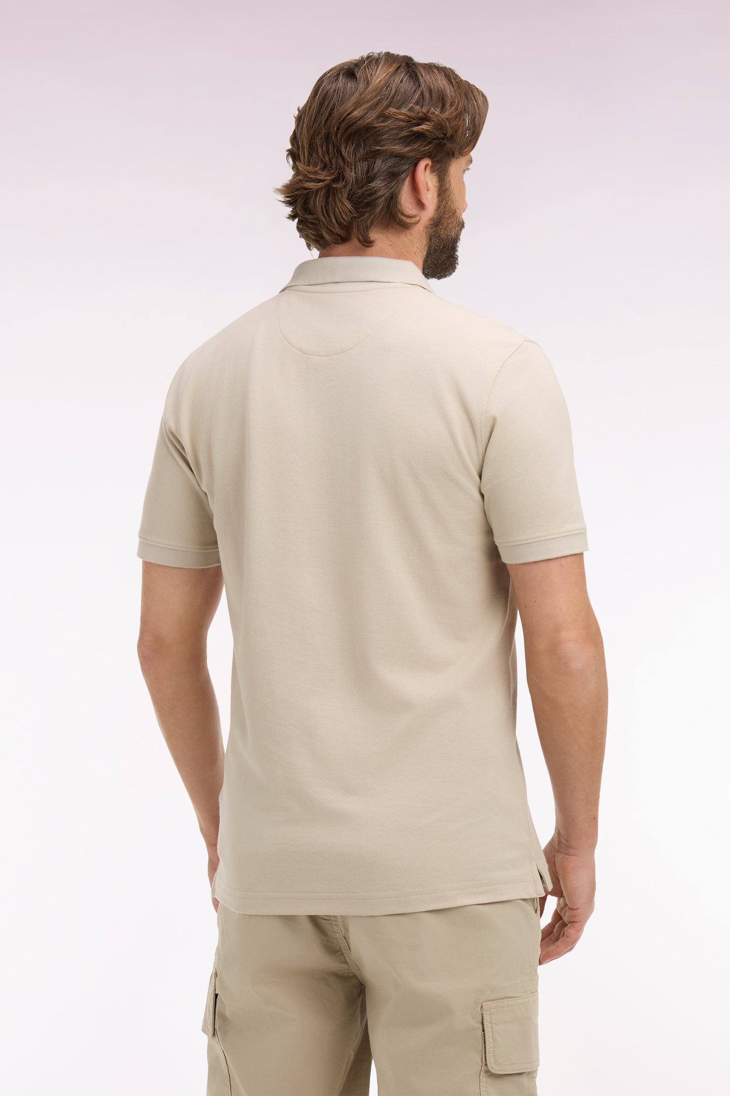 Short-sleeved regular-fit beige cotton polo shirt