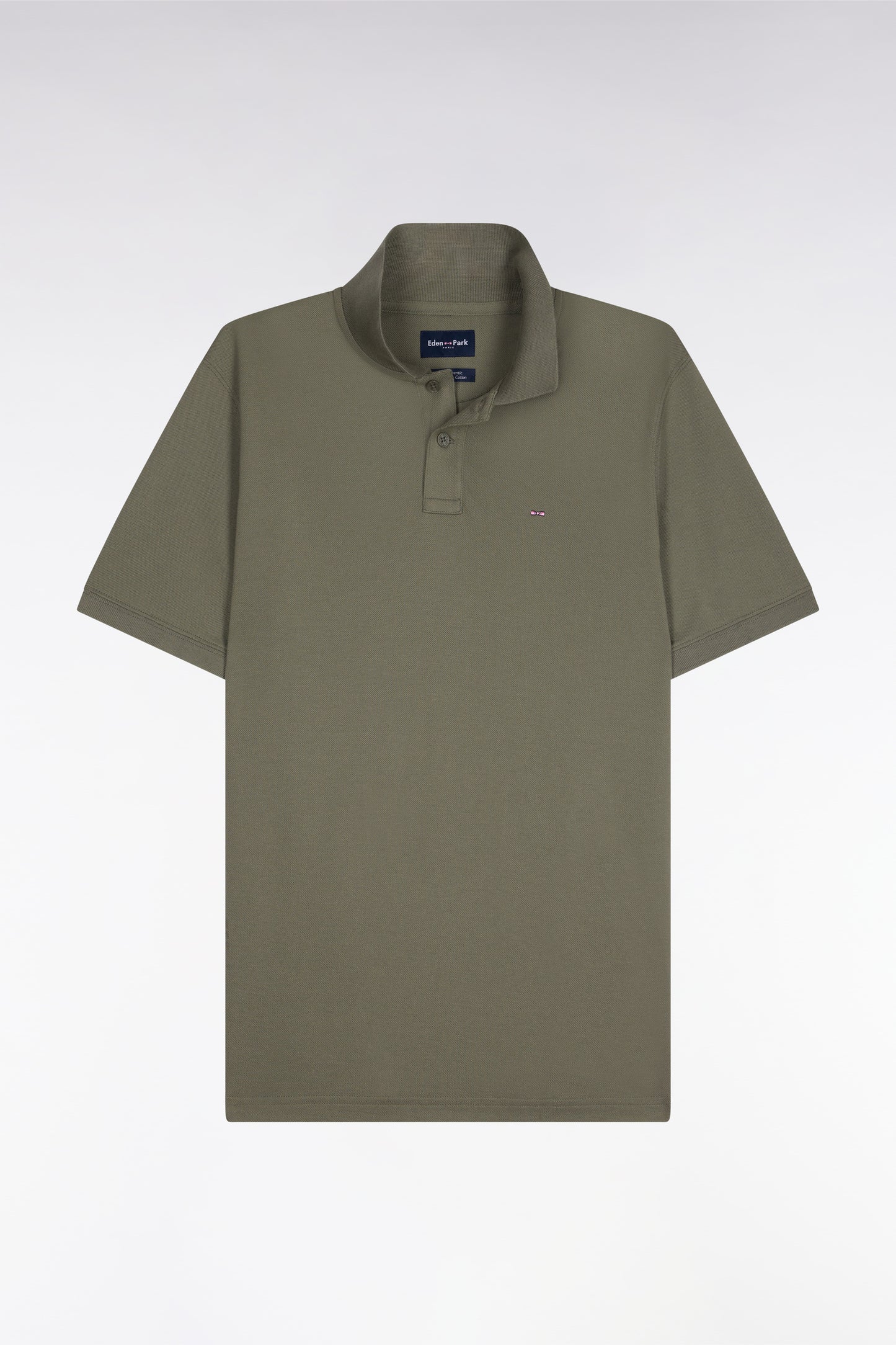 Regular fit medium khaki cotton short-sleeved polo shirt