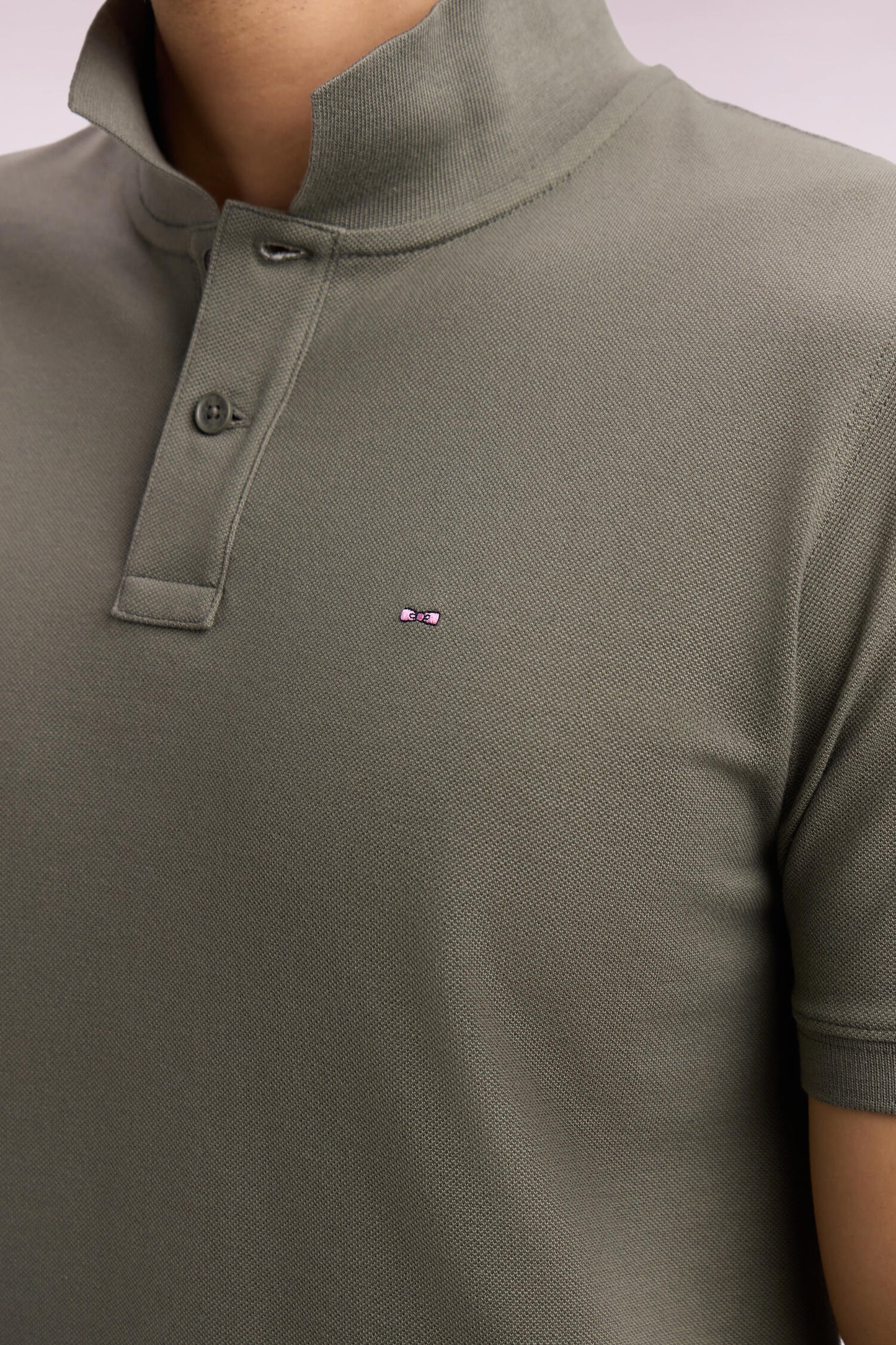 Regular fit medium khaki cotton short-sleeved polo shirt