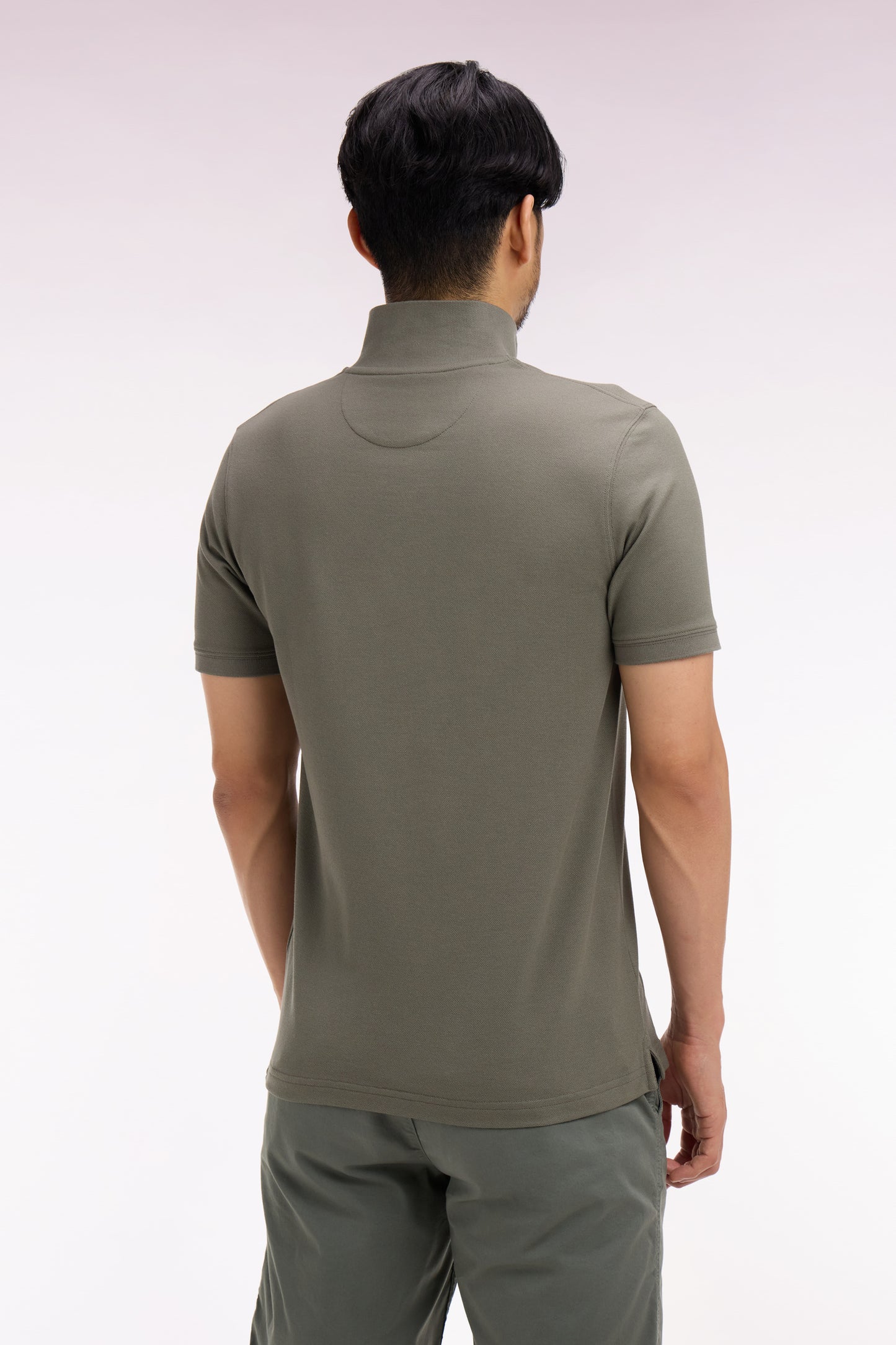 Regular fit medium khaki cotton short-sleeved polo shirt