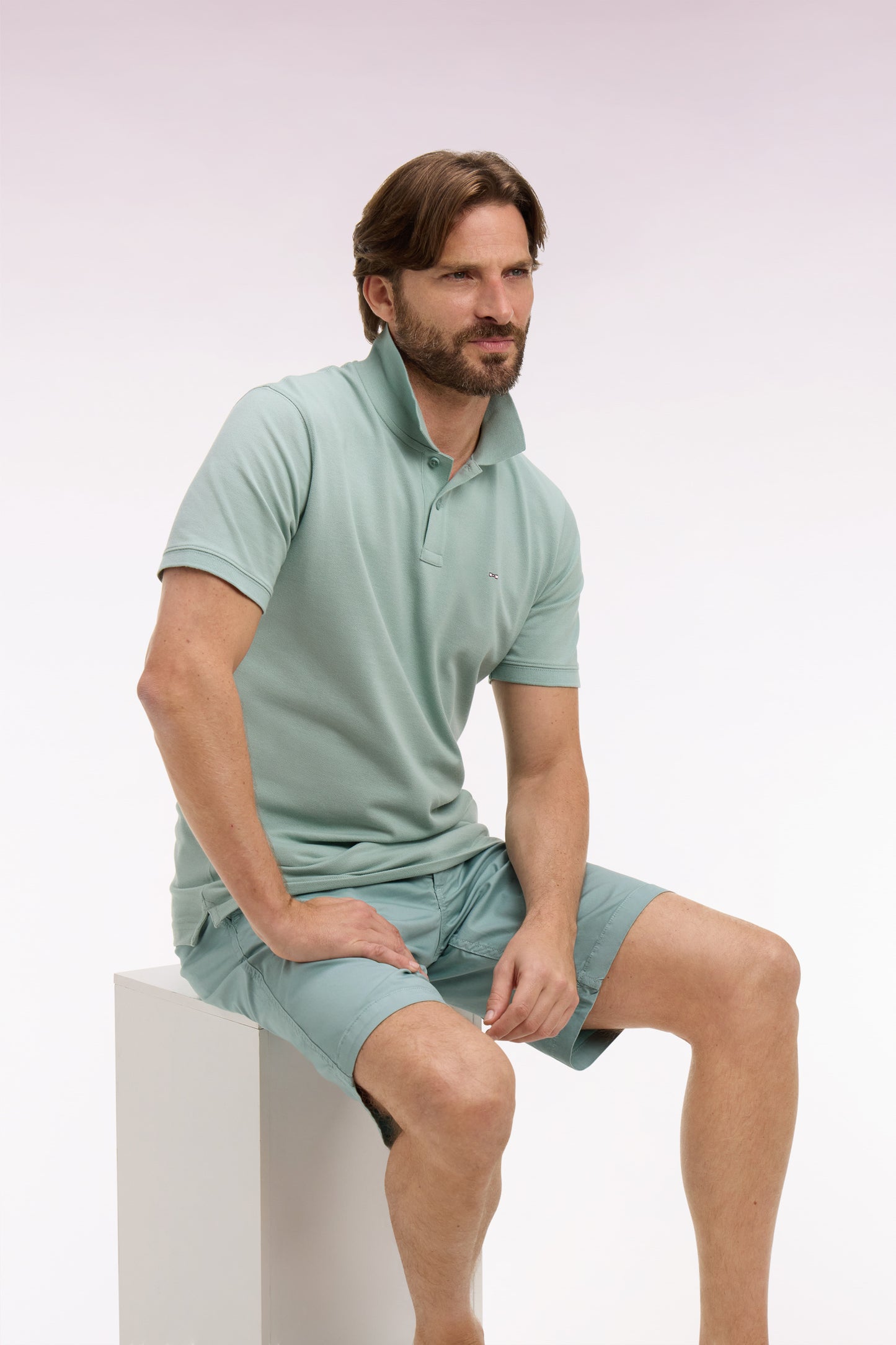Polo à manches courtes en coton vert d'eau coupe regular
