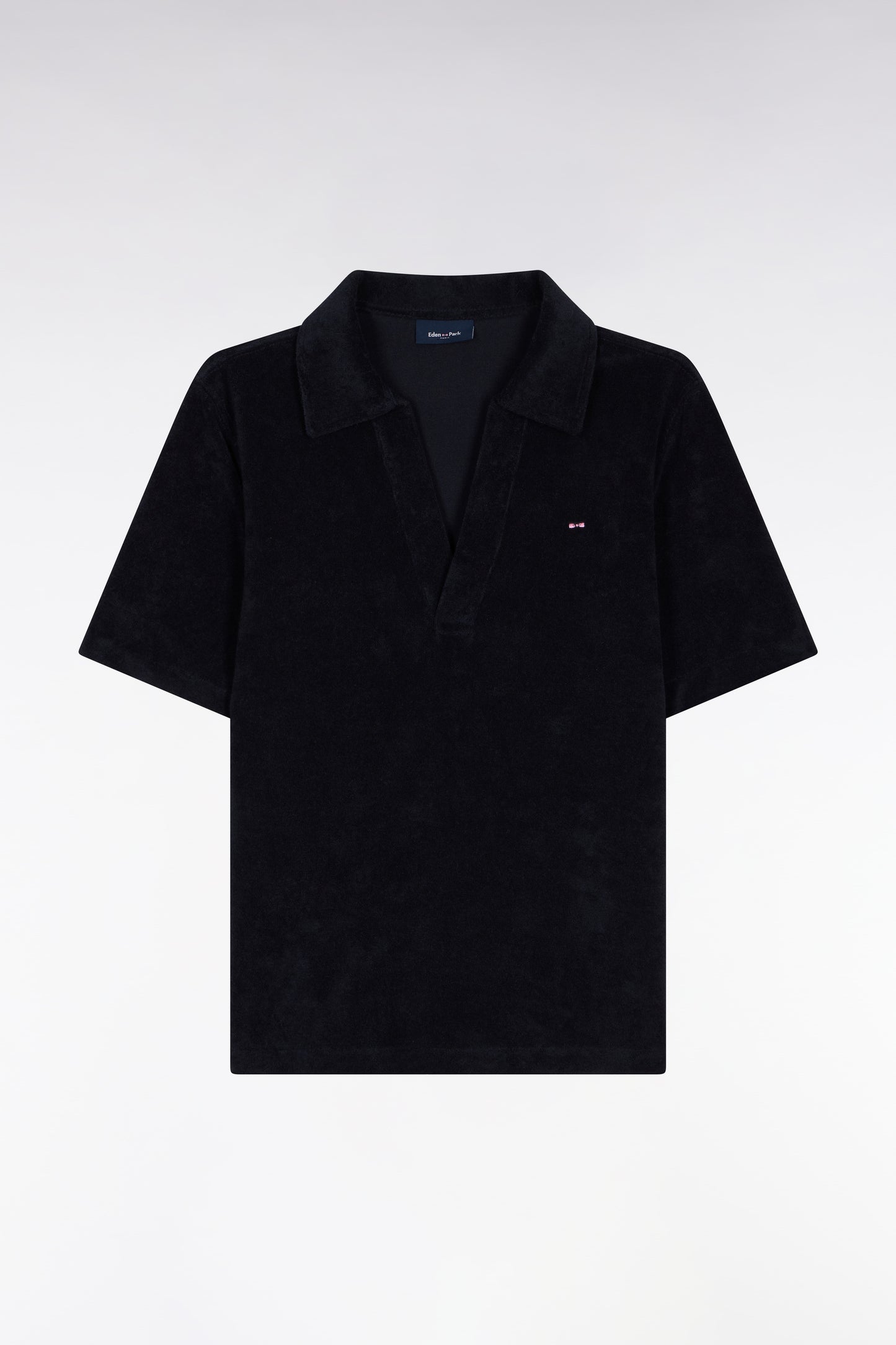 Regular fit navy cotton terry short-sleeved polo shirt