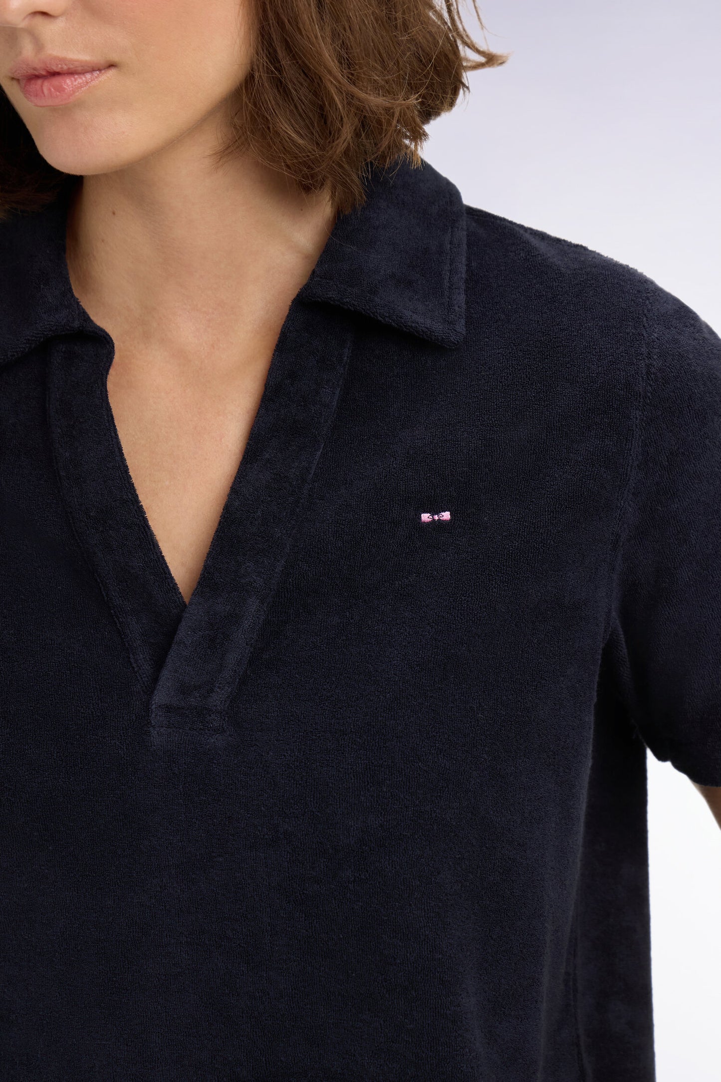 Regular fit navy cotton terry short-sleeved polo shirt