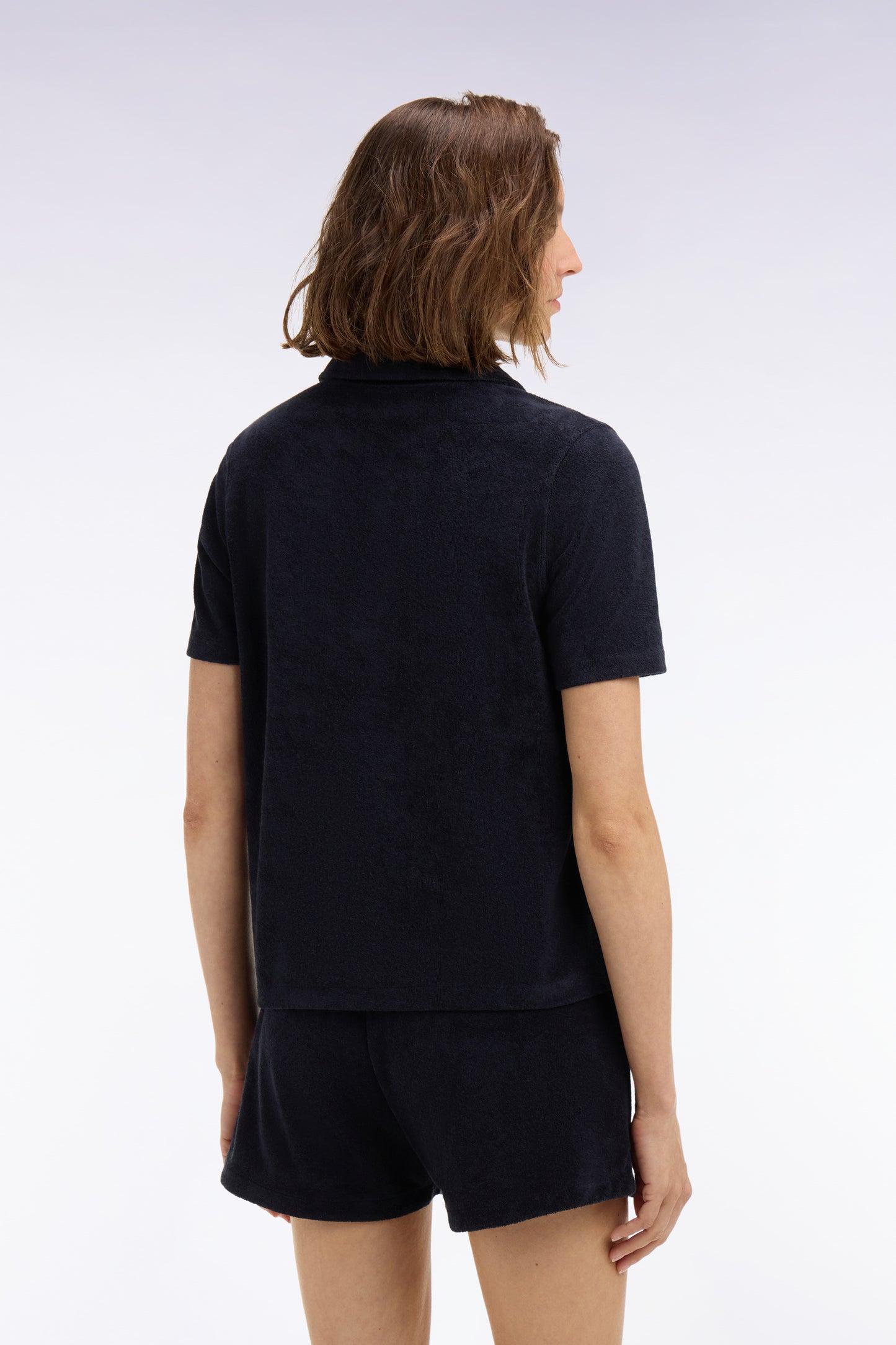 Regular fit navy cotton terry short-sleeved polo shirt