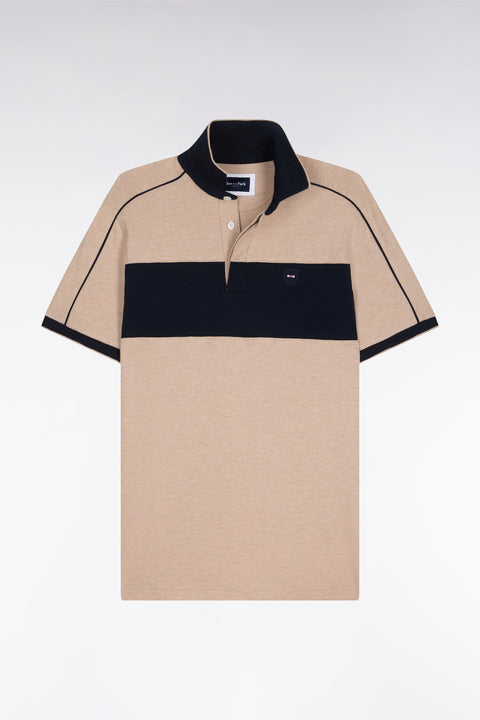 Polo à manches courtes en coton stretch marine et beige coupe slim - Image 2