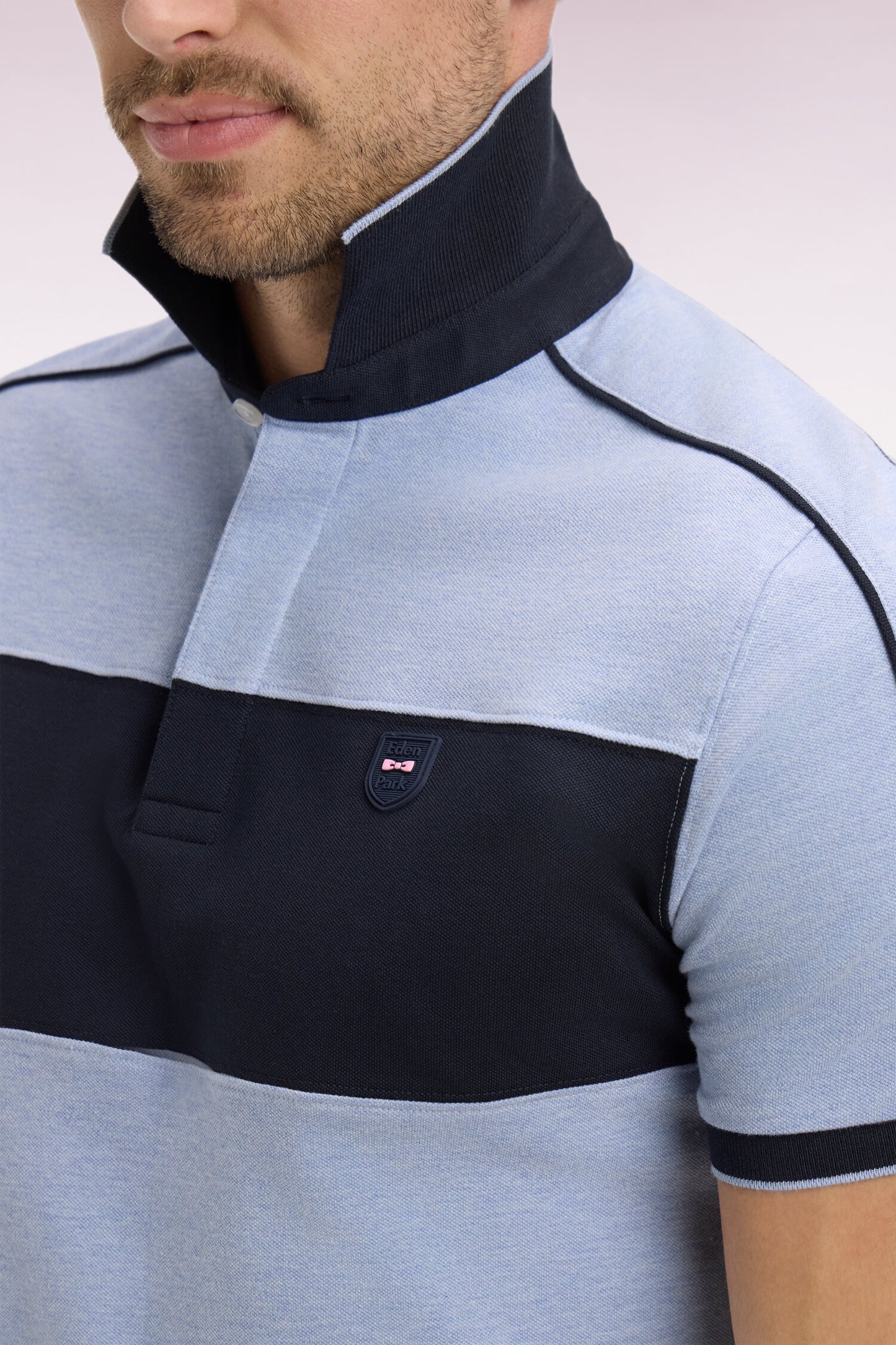 Polo à manches courtes en coton stretch ciel coupe slim