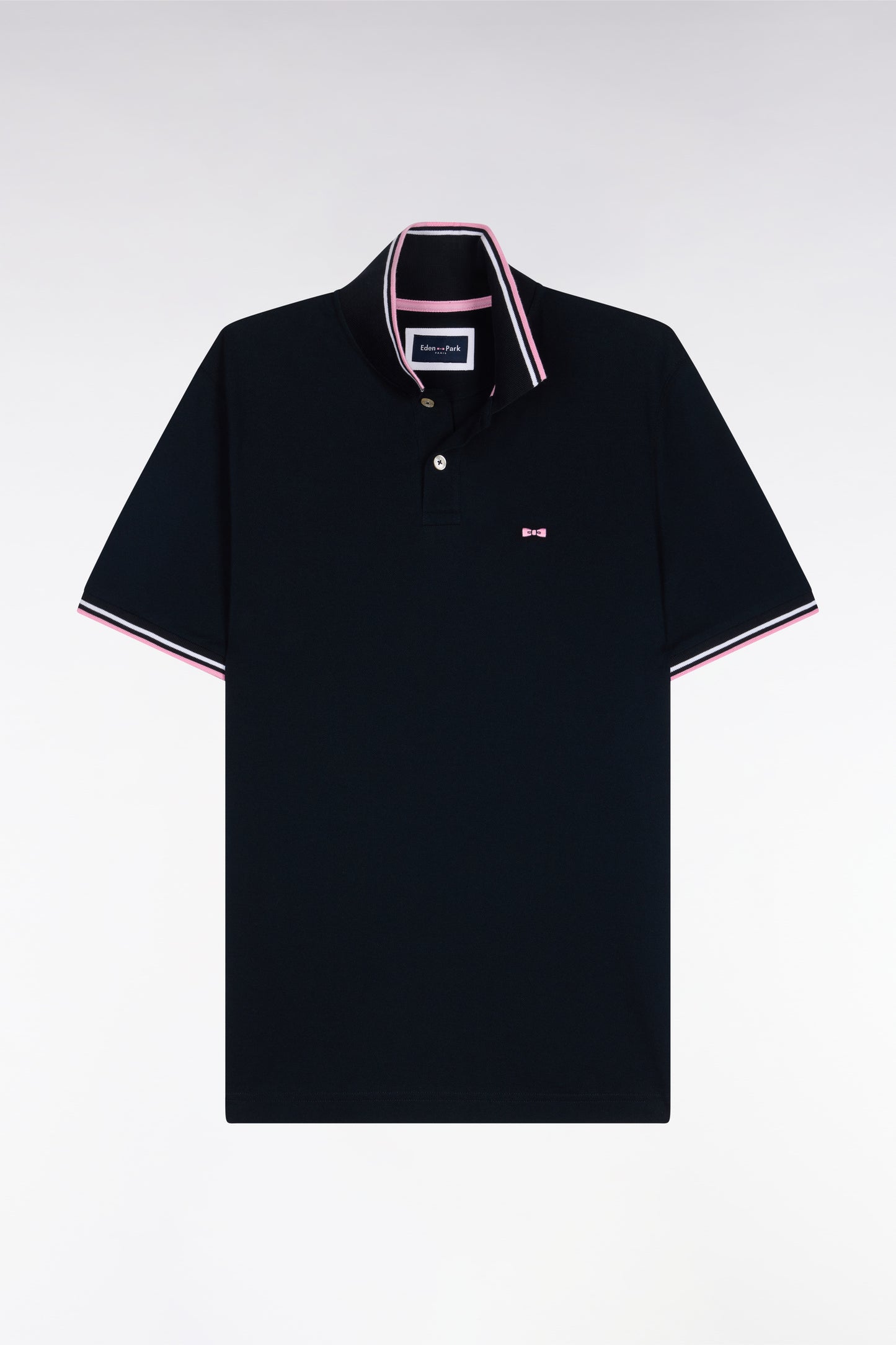 Polo manches courtes en coton marine détails rayés coupe regular