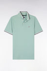 Polo à manches courtes en coton vert d'eau détails rayés coupe regular