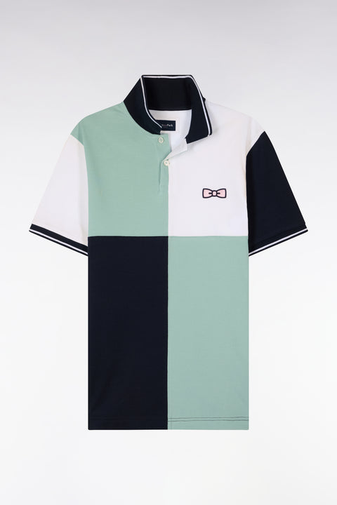 Polo à manches courtes en coton vert d'eau à cadrans coupe regular - Image 2