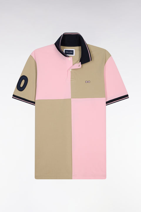 Polo à manches courtes en coton beige et rose à cadrans coupe regular - Image 2