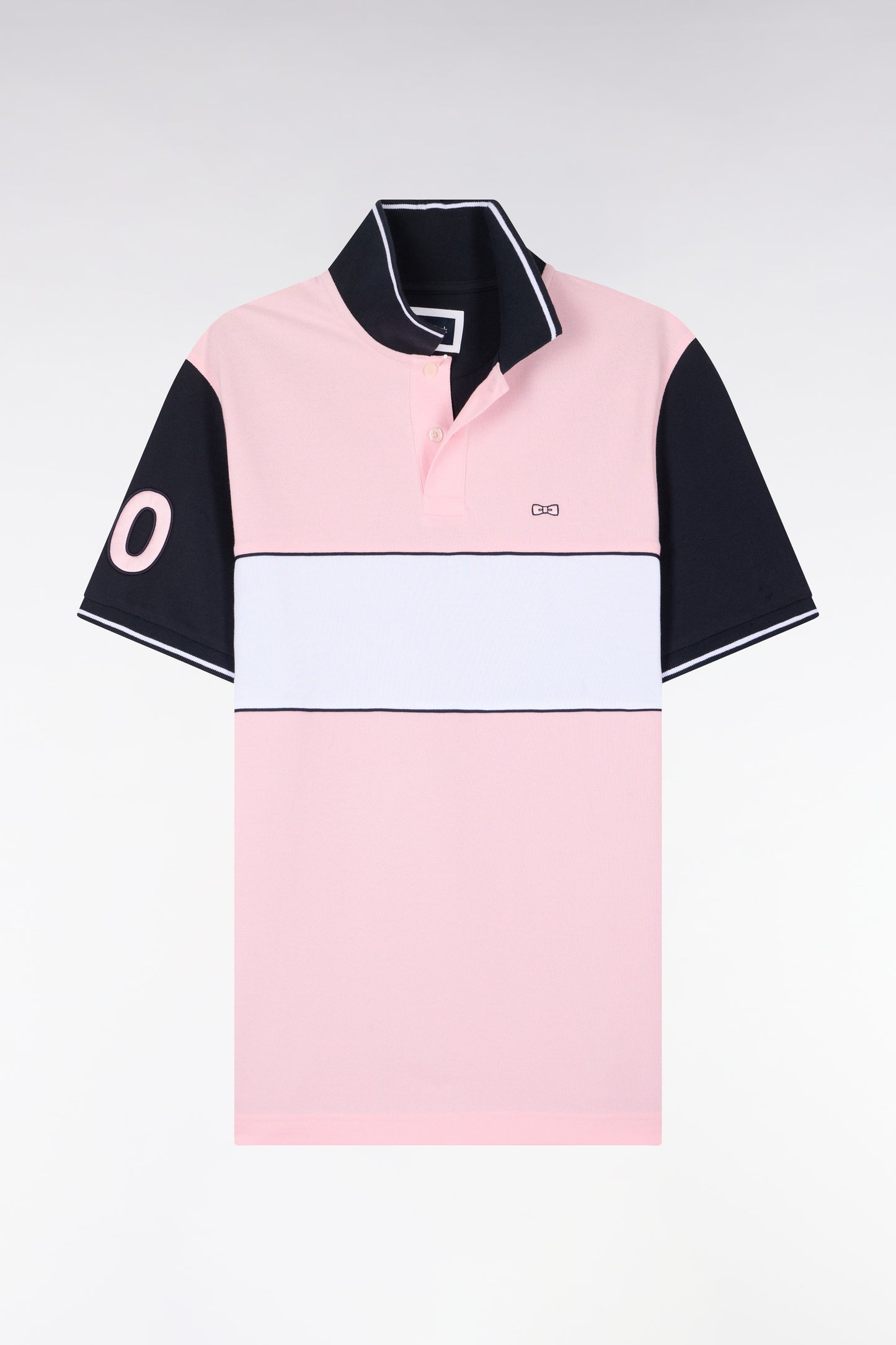 Polo à manches courtes en coton rose et marine coupe regular