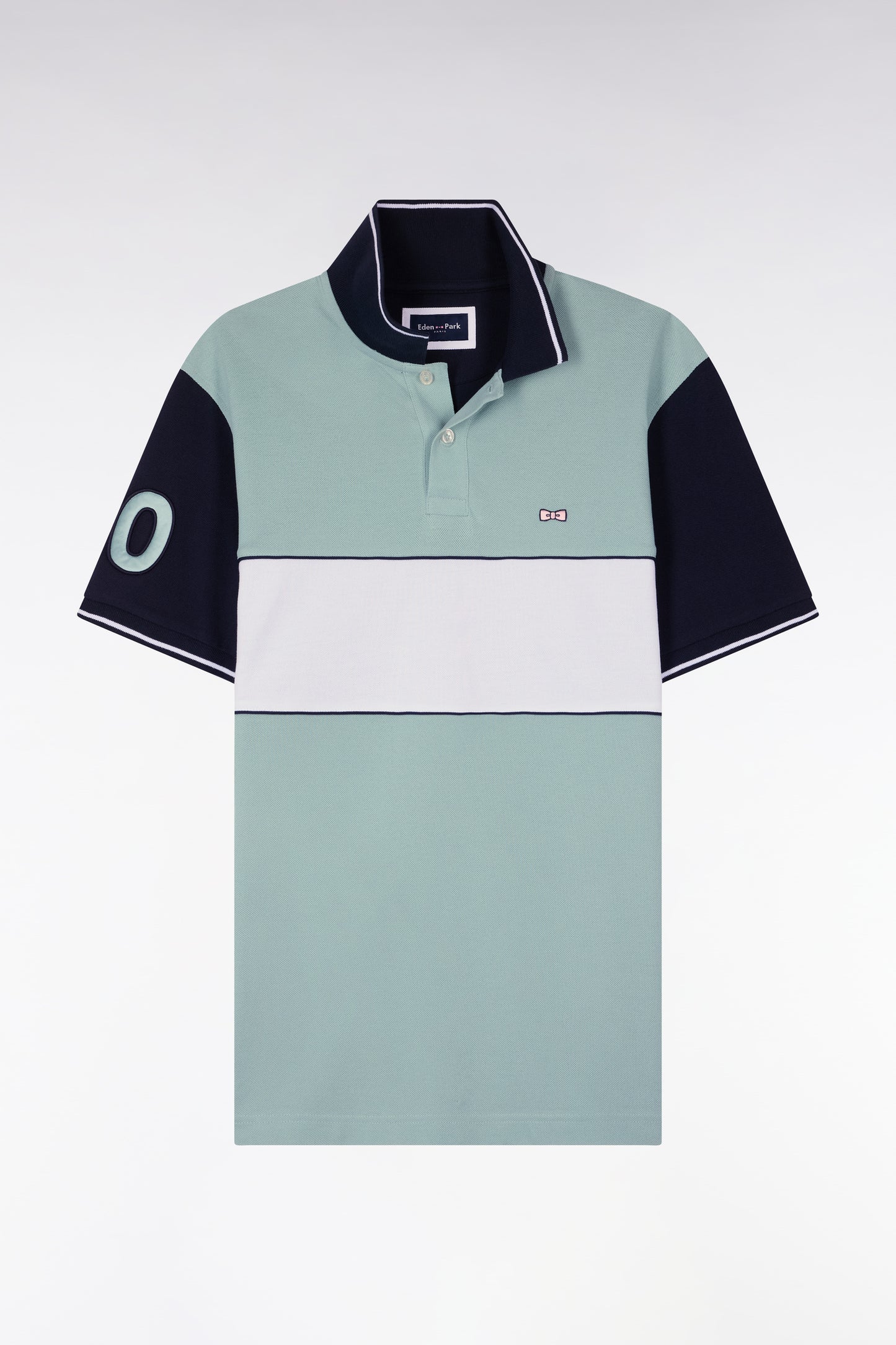 Polo à manches courtes en coton vert d'eau et marine coupe regular