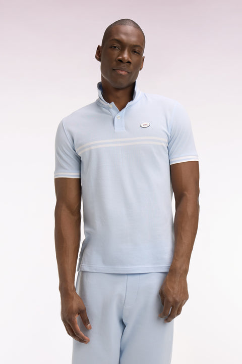 Polo à manches courtes en coton bleu ciel à rayures blanches coupe regular - Image 3