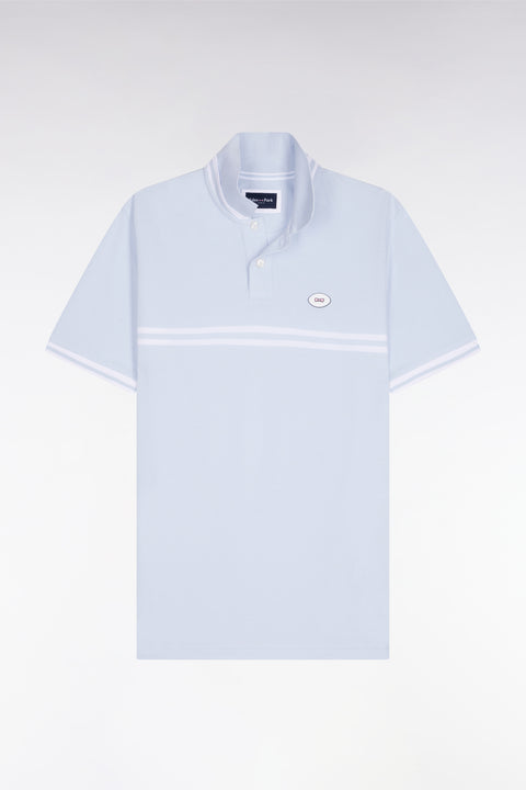 Polo à manches courtes en coton bleu ciel à rayures blanches coupe regular - Image 2