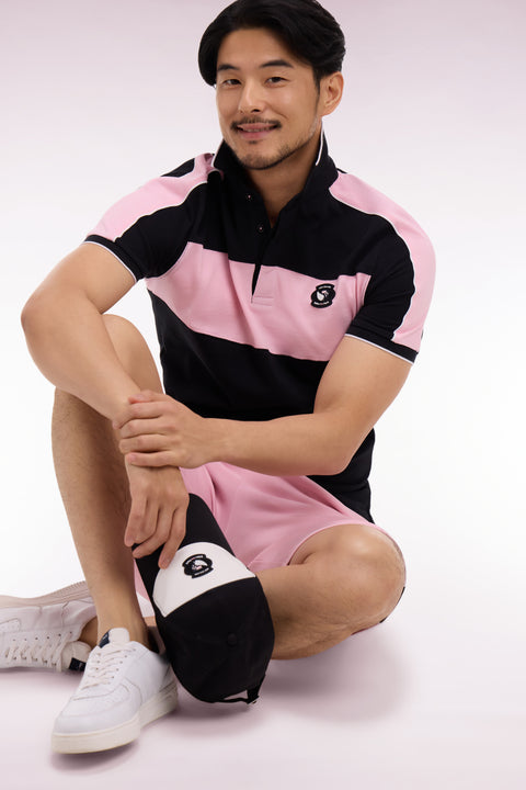 Polo à manches courtes en coton noir et rose New Zealand coupe regular - Image 1