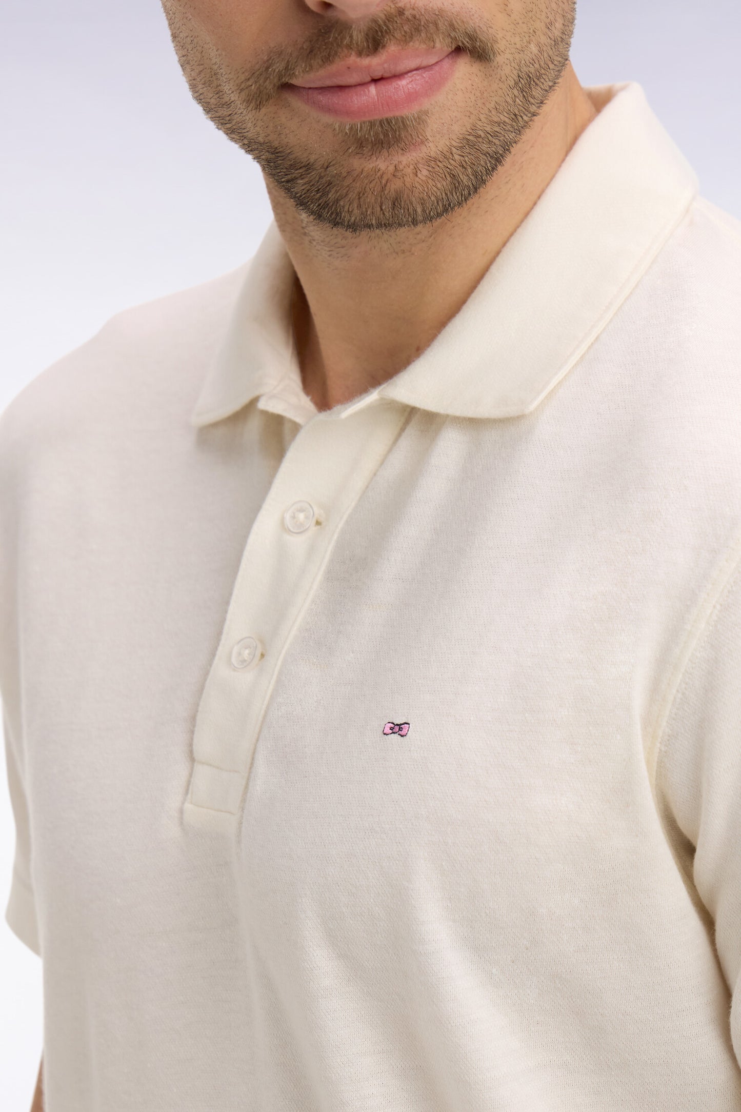 Polo à manches courtes en Oxford ivoire coupe regular